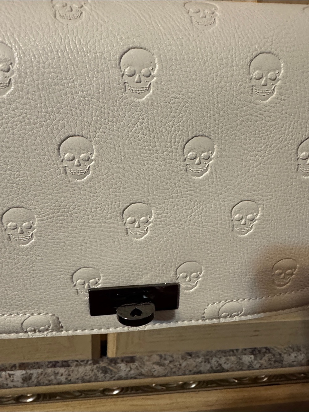 Women's White Embossed Skull Leather Crossbody or Shoulder Bag - Picture 5 of 11